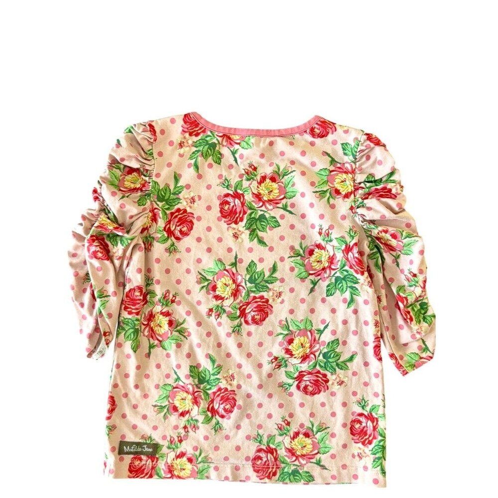 Matilda Jane Girls Pink Floral Polka Dot Puff Sleeve Knit Top Size 6 Cottagecore - Picture 2 of 6